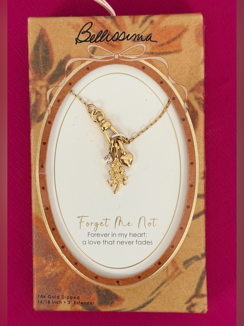 14K Gold Dipped Multi-Charm “Forget Me Not” Pendant 16”Necklace with 3” Extender
